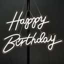 37x8 inch Happy Birthday Neon Sign Art Wall Lights for Beer Bar Club Bedroom Hotel Pub Cafe Wedding Birthday Party Gifts_White, 37 Inches By 8 Inches