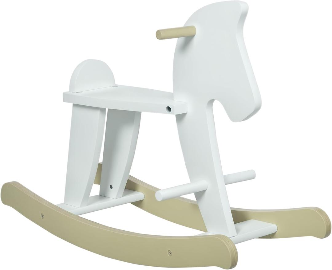 Qaba Wooden Rocking Horse Toddler Baby Ride-on Toys for Kids 1-3 Years with Classic Design & Solid Workmanship, White