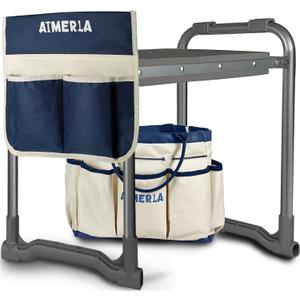 Aimerla Foldable Garden Kneeler Seat Heavy Duty [Upgraded Widened Thick Kneeling Pad] Garden Stool with Large Garden Tool Bags with Pockets - Portable Garden Bench Gardening Gifts for Parents (K3-Blue)