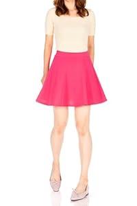 Basic Solid Stretchy Cotton High Waist A-line Flared Skater Mini Skirt (M, French Rose)