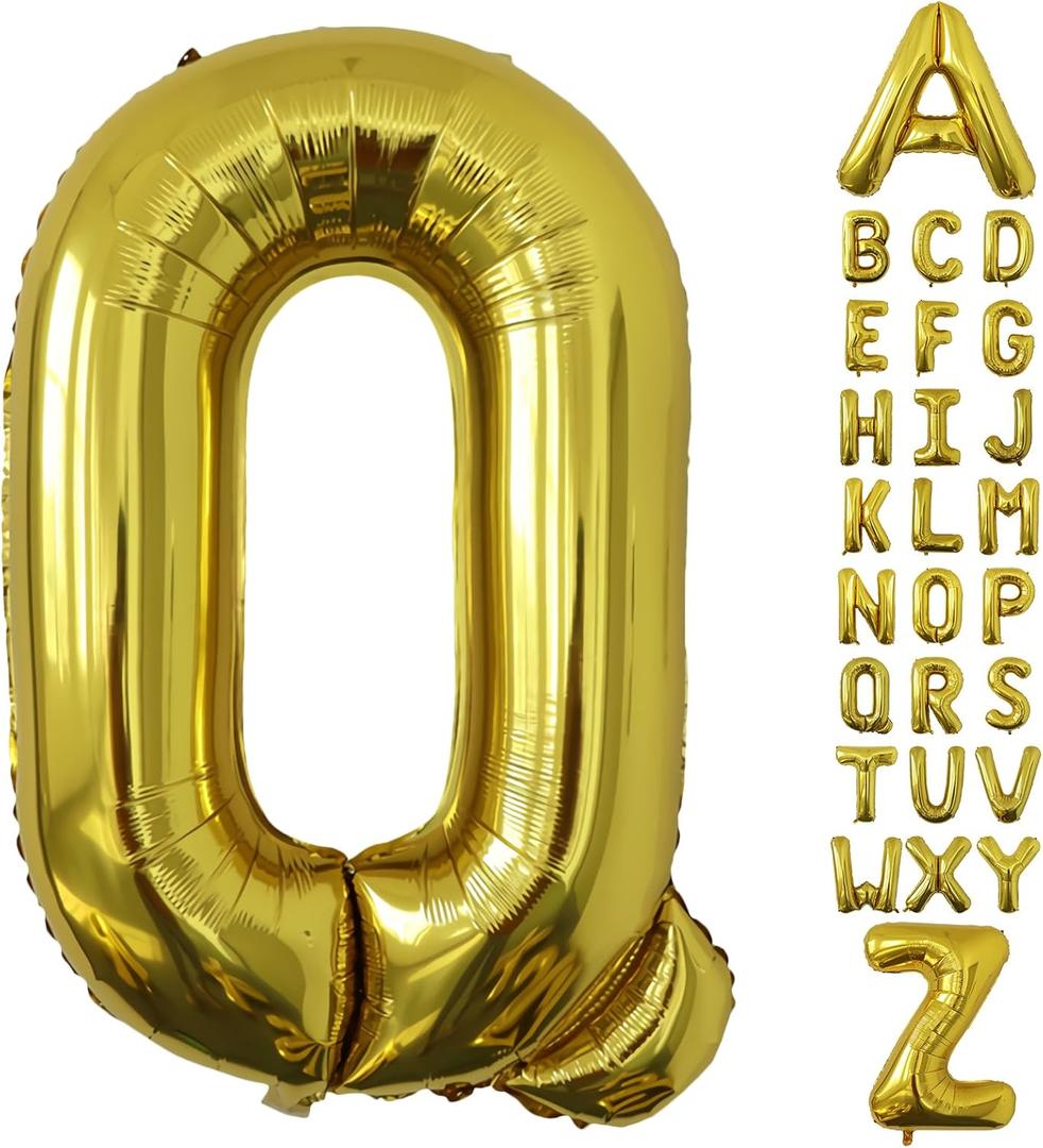 40 Inch Large Gold Letter Balloons, Big Size Jumbo Helium Mylar Foil Party Balloons"Q"for Birthday Party Decorations, Party Wedding Bachelorette Bridal Shower Decoration Holiday Balloon Decoration