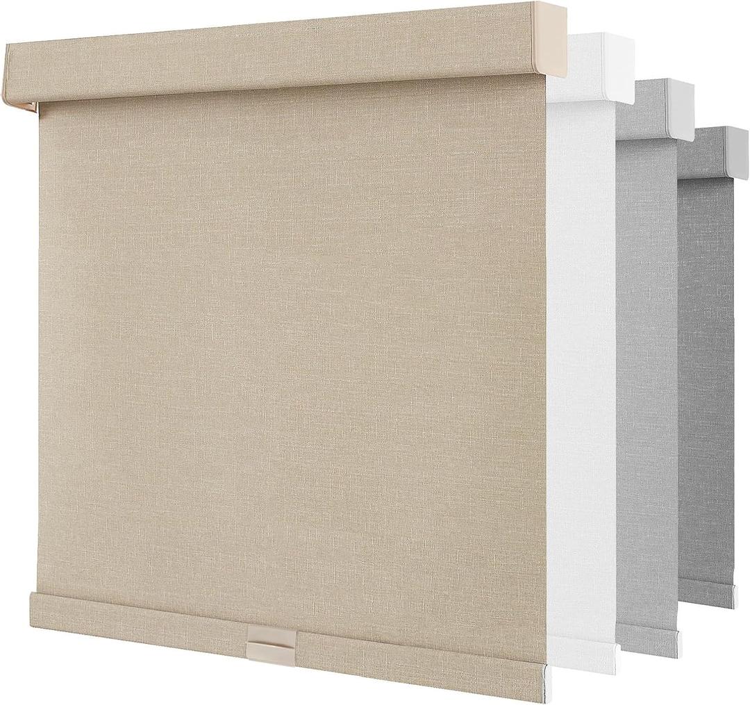 NUTRO CHILL Blackout Window Blinds Cordless, Spring System Window Shades with UV Protection Thermal Insulated Linen Fabric, Roller Blinds for Home Office(23''x72'', Beige)