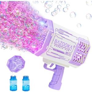 Bubble Gun, Bazooka Bubble Machine Gun, Bubble Blaster Gun with Bubble Solution, 69 Holes Bubble Bazooka Gun Outdoor Summer Toy Party Favors for Kids Purple Christmas Bubble Maker Blowers