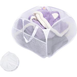 Collapsible Laundry Basket, 90L Foldable Pop-up Laundry Hamper with Handles, Mesh Dirty Clothes Hamper for Laundry, Bathroom, Kids Room, Dorm, Travel or Camping (White) (Square-Mesh1 Pack)