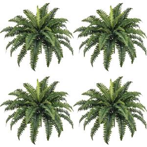 FOREST PRINCE 35" Fake Ferns, 4 Large Artificial Bonston Ferns Bushes Plants with 39 Fronds for Outdoors Garden Patio Porch Entrance Low Maintain Home Decor