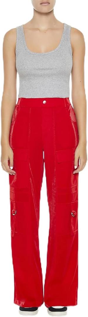 Forever 21 Women's Wide-Leg Utility Cargo Pants (High Risk Red, XS)