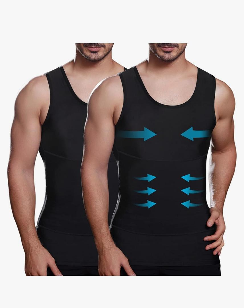 Mens Slimming Compression Shirt, Body Shaper Workout Tank Top, Gynecomastia Tummy Control Undershirts - Change in Seconds 2XL
