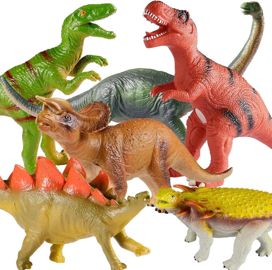 Tepsmigo Soft Dinosaur Toys Set of 6 - Jumbo Jurassic T-Rex, Velociraptor & Triceratops for Kids Ages 3-7