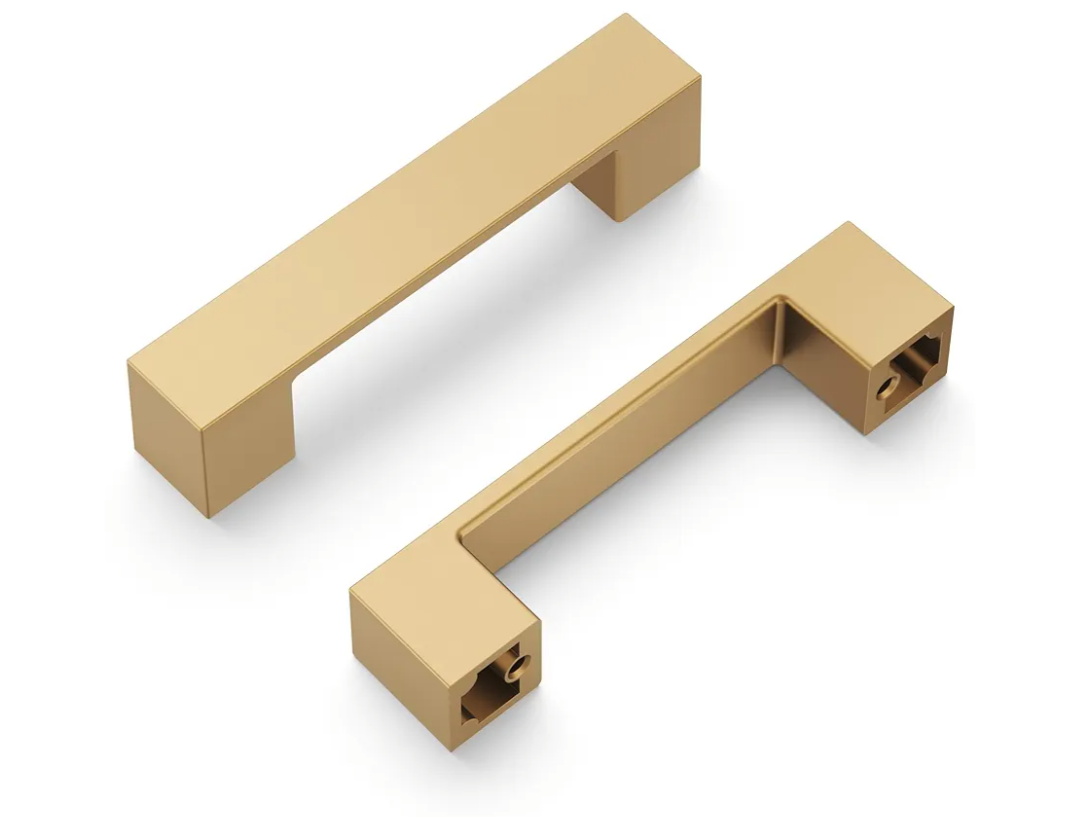 Hickory Hardware 10 Pack Kitchen Cabinet Handles, Low Profile Drawer Pulls for Doors & Dresser Drawers, Hardware for Bathroom, 3 Inch Hole Center, Brushed Brass