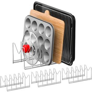 3 Pack Pot Lid Organizer for Cabinet, Stainless Steel Pot Lid Holder with Anti-slip Silicone Mat, Lid Rack for Pans Pots, Bakeware, Plates, Cookie Sheets, Trays, Cutting Boards, Silver 3 Pack Pot Lid Organizer for Cabinet, Stainless Steel Pot Lid Holder with Anti-slip Silicone Mat, Lid Rack for Pans Pots, Bakeware, Plates, Cookie Sheets, Trays, Cutting Boards, Silver