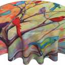 Colorful Birds Round Table Cloths 60 inch Decor, Spring Washable Table Cover Tablecloth for Indoor Kitchen Holiday