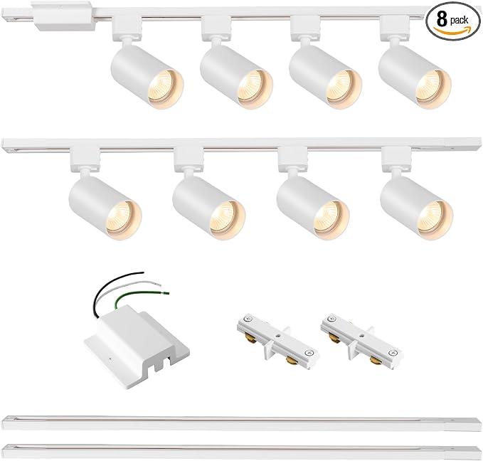 8-Light LED Track Lighting Kit with 6.6FT H Track Lighting Rails & Floating Canopy Connector, GU10 Track Light Kit, Modern Kitchen Track Lighting Fixtures Ceiling Spot Light, White (No Bulbs)