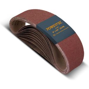 POWERTEC 110030 4 x 24 Inch Sanding Belts, 10PK, 180 Grit Aluminum Oxide Belt Sander Sanding Belt, Sandpaper For Makita Belt Sander, Oscillating Belt and Spindle Sander (180 Grit, 10pk)