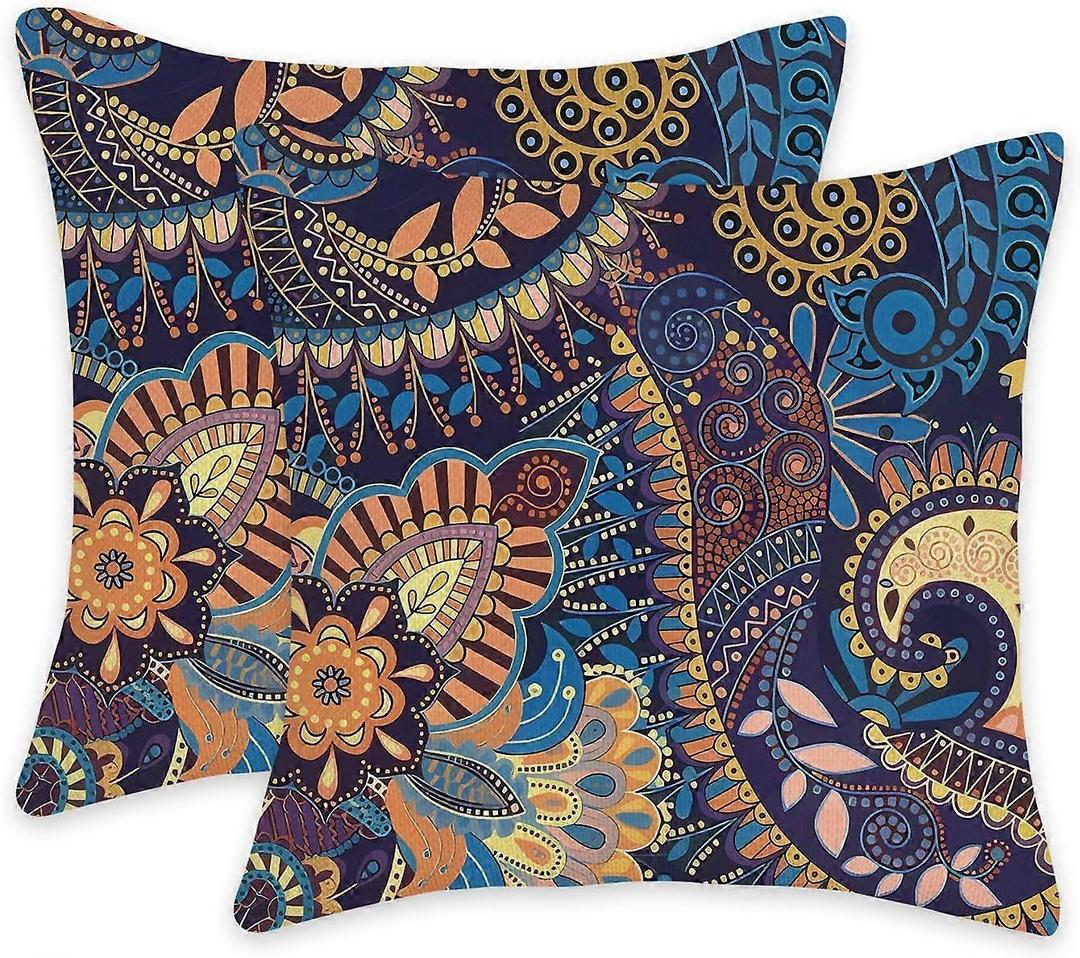 2 Pack Decorative Square Throw Pillow Cases Velvet Abstract Paisley Floral Indian Pattern Nature Beautiful Flora Blooming Classic East Eastern Hindi Cushion Cover 18x18 Inch for Couch Bedroom Car