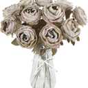 10pcs Roses Artificial Flowers Realistic Vintage Silk Fake Roses with Stem Faux Roses for DIY Wedding Bridal Bouquet Floral Arrangement Table Centerpieces Home Party Decoration (Greyish-Green)