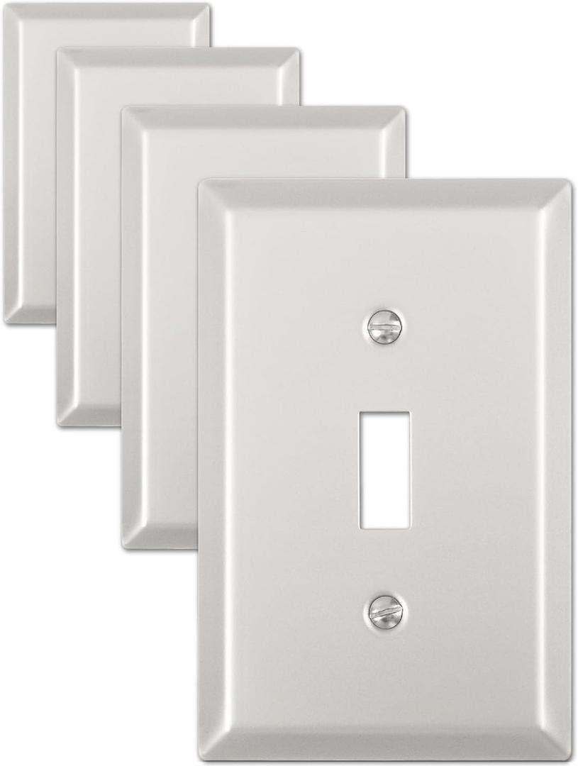 4-Pack Switch Plate Cover, Satin Nickel Decorative Light Switch Cover, Metal Toggle Wall Plates, Midsize