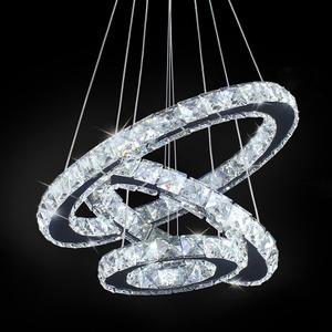Dixun LED Chandeliers Modern Ceiling Light Fixture 3 Rings Adjustable Stainless Steel Pendant Light Chandelier for Bedrooms Living Room (Cool White) (3r Cool White Silver)