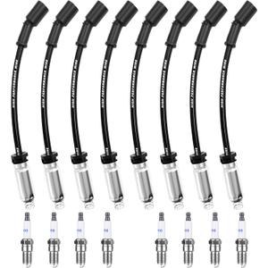 High Performance Spark Plugs and Wires Fit for 1999-2013 Chevy Silverado 1500 2500 Tahoe Suburban Avalanche GMC Sierra Yukon Escalade, Replace for 9748HH 9748UU 41-162 41-110, with 4.8 5.3 6.0 6.2 V8