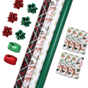LaRibbons Christmas Wrapping Paper Set, Reindeer & Snowflake Design with Gift Bow & Ribbons & Tags, Perfect for Holiday, Party, Xmas Celebration,30 Inch X 10 Feet (4Rolls, 100 sq.ft.ttl.)