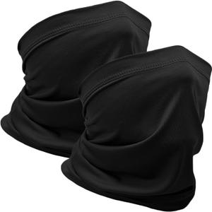 WOXVM 2 Packs Neck Gaiter Face Mask Scarf Gator Sun Cooling Balaclava Bandana Cover UV Protection Headwear for Men Women (Black)