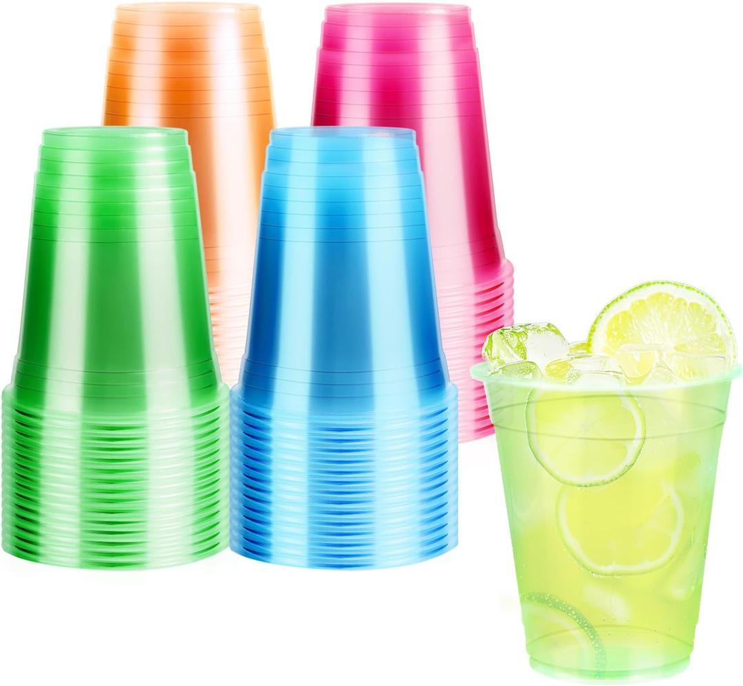 WYTAOHZL 60 Pack 12 Oz Neon Plastic Cups Glowing Plastic Neon Cups for Party Disposable Cup for Wedding Birthday and Party