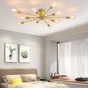 Garwarm 10 Lights Modern Sputnik Chandelier Gold Industrial Ceiling Lamp Mid Century Semi Flush Mount Ceiling Light Fixture for Kitchen Dining Room Living Room Bedroom Foyer Lighting