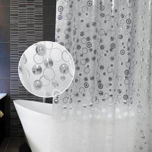 AooHome Plastic Long Shower Curtain Liner - EVA 3D Circle Pattern Design Bathroom Shower Curtain with Hooks, 5 Bottom Magnets, 10G Heavy Duty, Water Repellent, Semi Transparent, 72x78 Inch