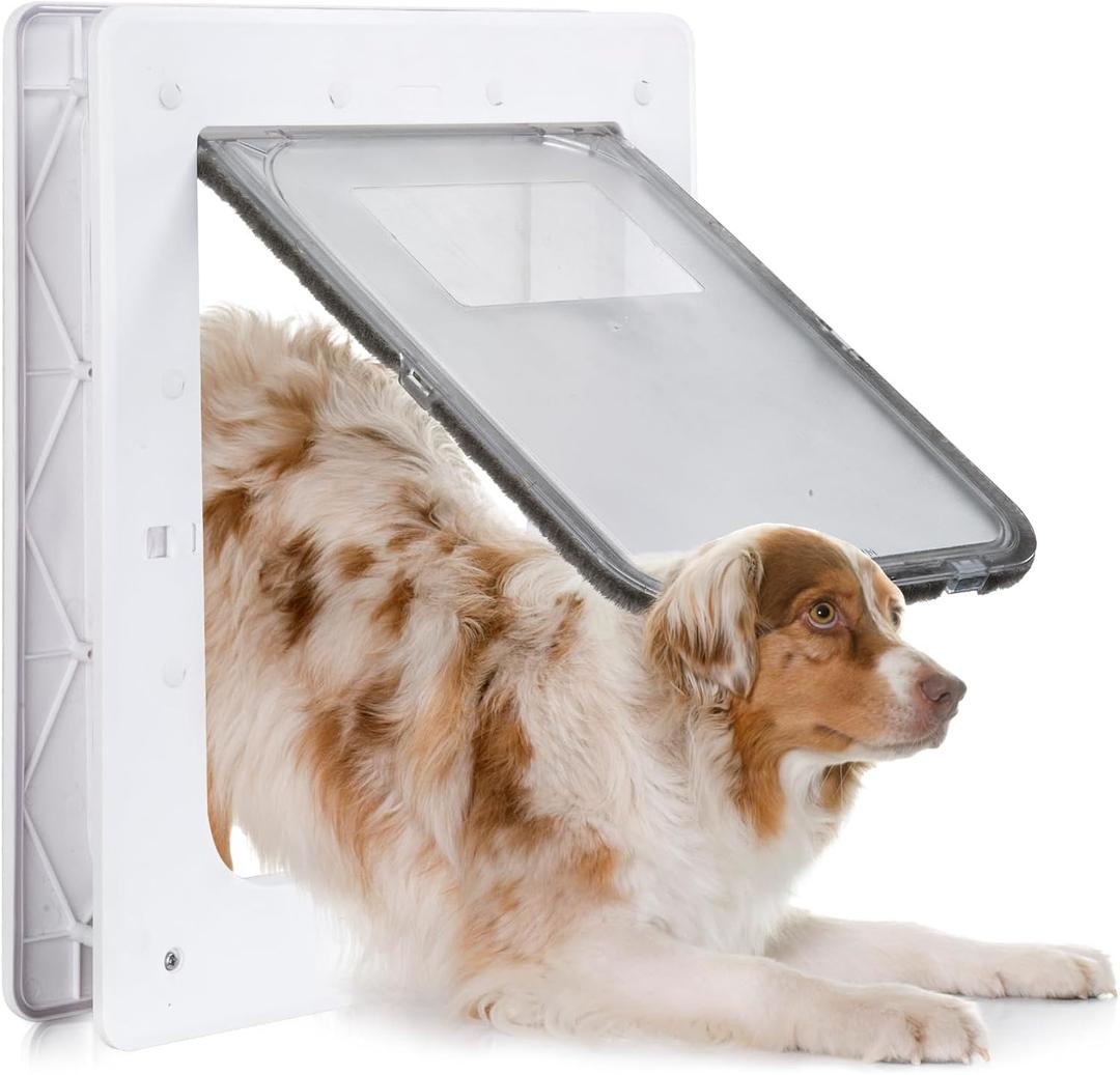 Weatherproof Plastic Dog Door with Secure Locking Panel, Durable White Pet Door 8.5"x11.5" for Large Dogs & Pets, Easy Install for Interior & Exterior Doors, Walls, Screens (Medium)
