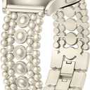 Minyee Compatible with Samsung Galaxy Watch 7 6 5 4 FE 40mm 44mm/Watch 6 Classic 43mm 47mm/Watch 5 Pro 45mm Band Women, 20mm Pretty Dressy Stainless Steel Metal Adjustable Round Studded Link Bracelet (Champagne Gold)