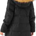Women's Long Thicken Puffer Jacket Warm Coat with Faux Fur Removable Hood (Black, L)