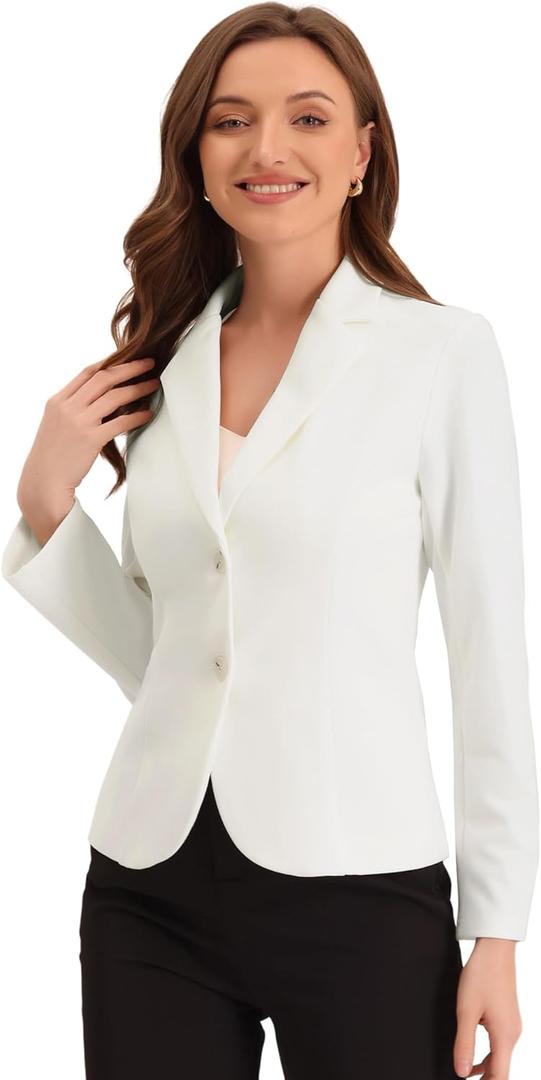 Allegra K Women's Work Office Blazer Stretch Lapel Collar Long Sleeve Jacket Suit Blazer (White), Small