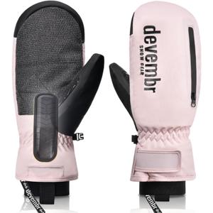 devembr Ski Mittens with Wrist Guards and Undercuff Design, Snowboard Mittens Touchscreen (Large, Pink)