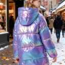 Cutemile Girls Puffer Jacket Toddler Winter Coat 5T Purple Blue Long Hooded Coats Outerwear Faux Down Jackets 5-6 Years, Violet