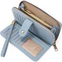 GAEKEAO Wallet for Women Clutch RFID Blocking Wristlet Leather Purse Large Capacity Credit Card Holder with Grip Hand Strap (Blue)