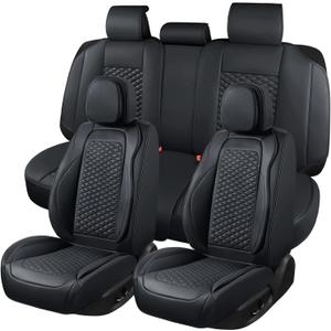 Car Seat Covers Full Set, Leather Seat Covers for Cars, 5 Pcak Breathable Seat Cover, Suitable for SUV/Truck/Sedan/Automotive (Black)