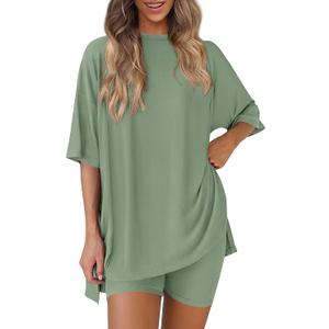 PRETTYGARDEN Women 2 Piece Lounge Set 2026 Summer Casual Oversized Shirts Biker Shorts Matching Airport Travel Outfit Clothes X-Large