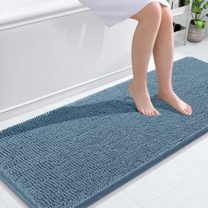 OLANLY Bathroom Runner Rugs 59x20, Soft Absorbent Chenille Bath Rugs, Rubber Backing Quick Dry, Machine Washable Long Bath Mats for Bathroom Floor, Tub and Shower, Home Decor Accessories, Airy Blue