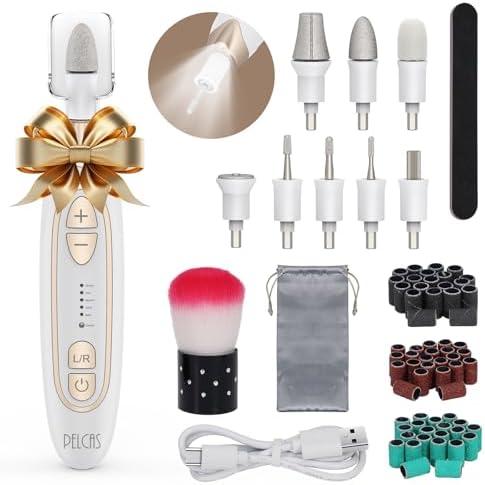 PELCAS Electric Toenail Grinder for Thick Toenails, 5 Speeds Manicure and Pedicure Kit, Cordless Nail Drill with LED Light, Electric Nail File for Human, Pet, Thick Toenails, Natural & Acrylic Nails