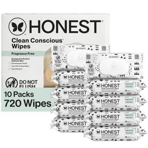 The Honest Company Baby Wipes for Sensitive Skin, Hypoallergenic, Fragrance-Free, Multi-Use, Pattern Play Design, 720 Count (10 Packs of 72)