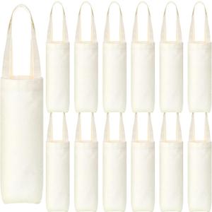 Hoolerry 12 Pcs Canvas Wine Tote Bags with Handle 12 Inch Reusable Sublimation Blank Wine Bottle Gift Tote Bag Washable Purse Carrier for Champagne Liquor Beverage Weddings Holiday Birthdays Party