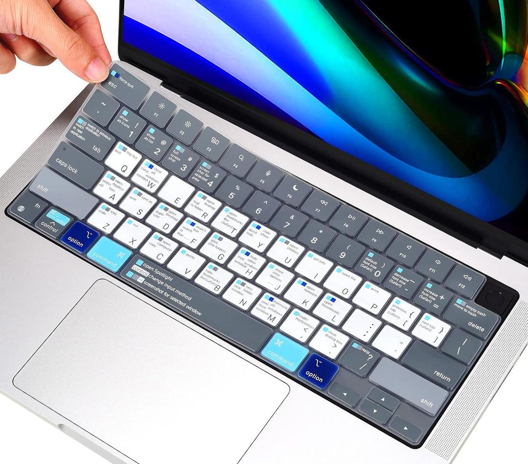 MacBook Shortcut Keyboard Cover for 2025 2024 MacBook Pro 14 16 M5/M4/M3/M2/M1 A3112 A3185 A3401 A3186 A3403 A2918, M4 M3 M2 MacBook Air 15 A3241 A3114 A2941/Air 13 A3240 A3113 A2681 Protector Skin (Gray&Blue)