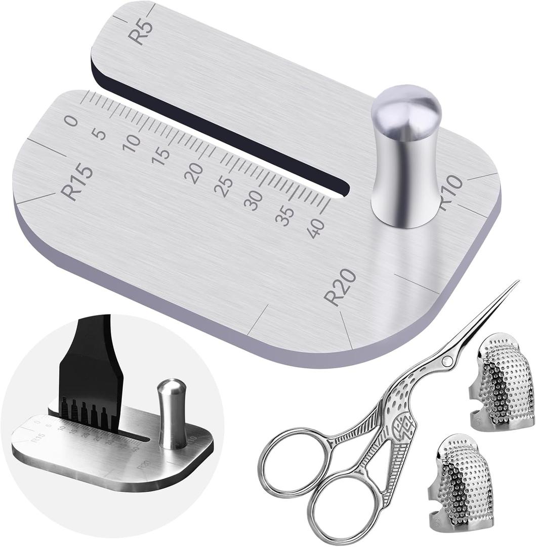 TLKKUE Leather Stitching Punch Aid Plate, Stainless Leather Punch Plate with Sewing Stork Scissor and Thimbles, Leather Punch Aid Plate for Pulling Out Diamond Rimmed Chisels or Nail Irons
