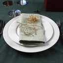 Narrow Striped Cotton Linen Blended Dinner Cloth Napkins - Set of 12 (40 x 30 cm) - for Events & Home Use (Green)