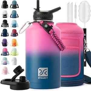 DYSANKY 32 oz Insulated Water Bottle | Thickened Stainless Steel Vacuum Metal | Portable Sports Water Jug for Gym and Hiking with Straw, Carrier Bag, Handle Strap | BPA-Free 32 oz, Black