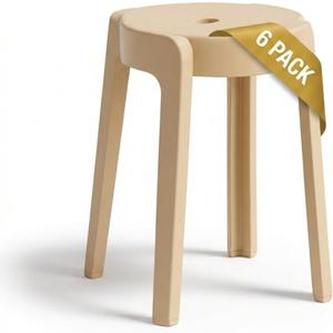 Stackable Classroom Stools Set of 6 18 Inch Durable Plastic Seating for Home Office School Supports 500 lbs| (Beige)