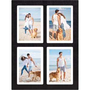 YESKAY Picture Frame Collage 5x7 - Rustic Black 4 Opening 5 x 7 Photo Frame Display,Multiple Photo Collage Frames with Tempered Glass for Wall Mounting 1 Pack