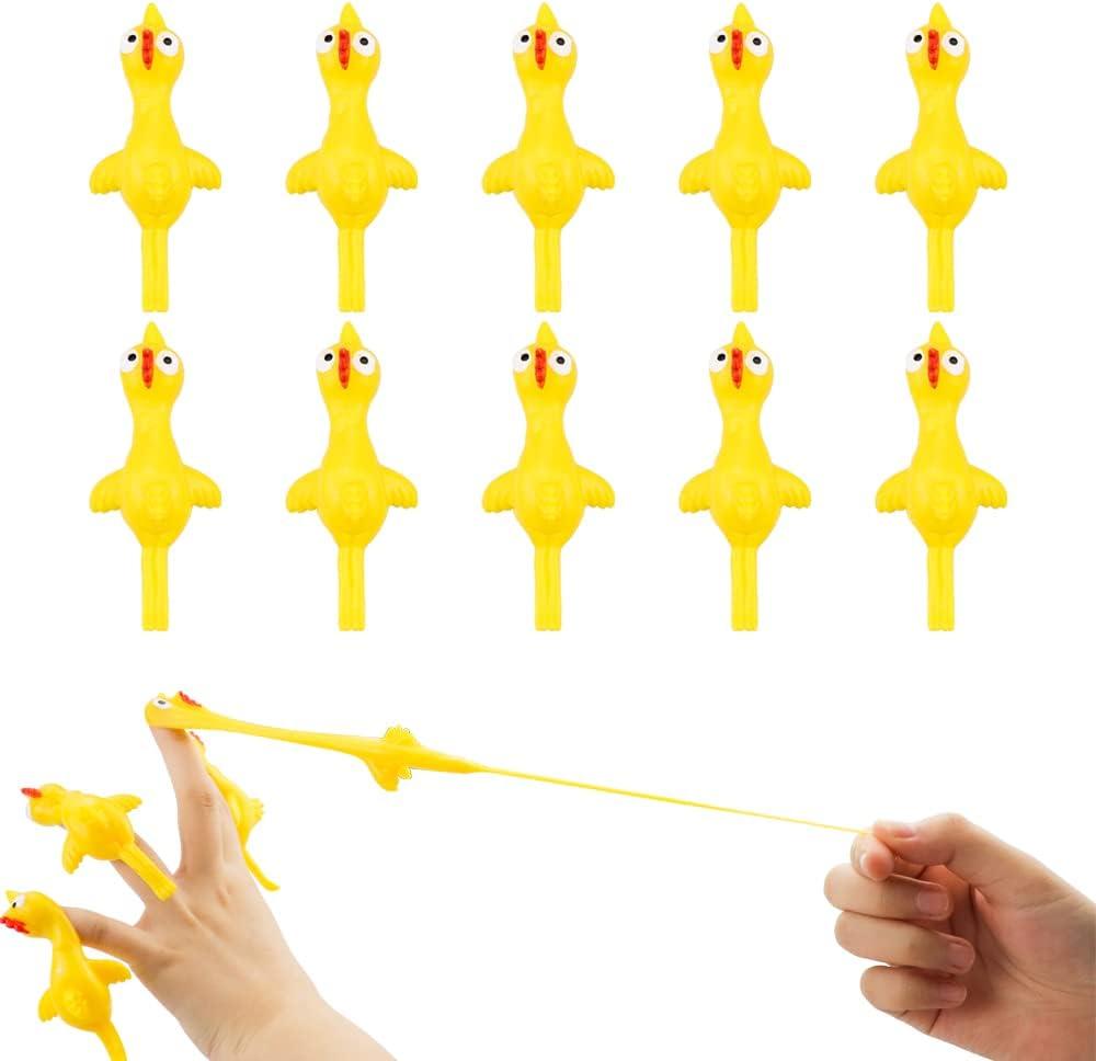 10 Pack Slingshot Chicken,Slingshot Chicken Rubber Chicken Flick Chicken Flying Chicken,Funny Christmas, Flingers Stretchy Game for Boys and Girls Party Favor School Activity Fun Present