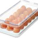 iDesign Crisp Plastic Refrigerator and Pantry Egg Bin, Modular Stacking Food Storage Box for Freezer, Fridge, Holds up to 18 Eggs, BPA Free, 12.72" x 6.32" x 3.88", Clear and White