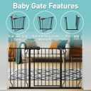 WAOWAO Baby Gate 57.48-62.20" Extra Wide Pressure Mounted Walk Through Swing Auto Close Safety Black Metal Toddler Kids Child Dog Pet Puppy for Stairs,Doorways,Kitchen