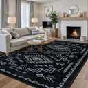 STARUIA Washable 8x10 Black and White Area Rug for Living Room, Western Aztec Tribal Moroccan Area Rug, Boys Neutral Rug for Bedroom, Non-Slip Large Carpet Under Dining Table Home Office